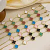 Trevo de quatro folhas Cross-border Cyber Red Plating 18k Dourado Dupla face OL Fritillaria Lucky Four-leaf Clover Pulseira Colar Brincos Anel