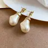 Pendientes de plata con baño de oro real, aguja cuadrada, borla de perla y circonita, pendientes de lujo ligero de alta gama, fabricante de pendientes vintage