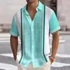 Marca Americana Moderna Camisa Solta de Manga Curta Estilo Resort Havaiano de Verão Estampa Listrada Transfronteiriça Europeia e Americana Camisa de Manga Curta Masculina