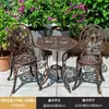 Conjunto de Mesa e Cadeiras de Alumínio Fundido para Varanda Estilo Europeu Conjunto de Três Peças para Exterior Terraço Pátio Cadeira de Ferro Pequena Mesa de Café Combinação Jardim Exterior