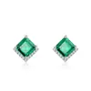 Brincos de Prata S925 com Esmeralda de Cultivo para Mulheres, Brilhantes Cravejados com Diamantes, Versáteis para Uso Diário, Presente, Brincos Vintage de Alto Padrão
