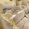 Estilo INS juego de ropa de cama de invierno de terciopelo de leche de cuatro piezas con encaje más terciopelo funda de edredón sábana falda de cama juego de tres piezas 4 ropa de cama