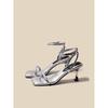 Vestido Estilo Francês com Lindas Sandálias de Salto Alto Roma Sapatos de Salto Alto Prata com Sensação de Camisa Femininos Stiletto Feminino 2025