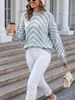 Bestseller transfronterizo: Suéter de punto para mujer de otoño e invierno, cuello medio alto, con patrón de espiga, colores contrastantes, diseño jacquard, corte holgado, hombros caídos, acanalado