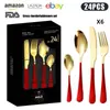 Cubiertos de Acero Inoxidable Transfronterizo de Amazon Cuchillo y Tenedor 1010 Cuchillo, Tenedor y Cuchara de Estilo Occidental Juego de 24 Piezas Cuchillo y Tenedor para Carne Caja de Regalo