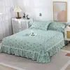 Saia de Cama Escovada Colcha Peça Única Lavada Cama de 1,8m Capa Protetora Amiga da Pele para Dormir Nu Moda Saia de Renda Cama Lençóis de Cama