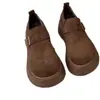 Zapatos Birkenstock de suela gruesa estilo retro para mujer, nueva colección primavera/otoño 2026, con acabado de gamuza, detalle de hebilla y diseño slip-on para fácil uso.