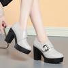 Zapatos individuales de corte profundo para mujer, envío directo de una pieza, nuevo estilo primavera y otoño 2025, elegantes zapatos de tacón alto para mujer, plataforma impermeable de 9 cm, zapatos de cuero de tacón grueso