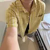 Camisa de Manga Corta a Cuadros de Verano Estilo Moderno Marca para Hombres y Mujeres Americana Holgada Versátil Casual de Media Manga para Pareja