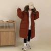 Abrigo Largo de Plumas de Moda de Gama Alta con Cuello de Piel de Mapache para Mujer 2026 Invierno Bolsillo Grande Cintura Ajustable Chaqueta de Trabajo por Encima de la Rodilla
