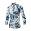 Camisa de Manga Larga con Hebilla Estilo Chino para Hombre Nueva Marca Trendy Estilo Chino Camisa de Moda con Cuello Vertical y Flores Casual Ajustada Camisa Trendy para Hombre