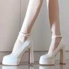 Zapatos de tacón alto con plataforma impermeables para mujer, estilo 'Hot Girl', con hebilla, nuevos de primavera 2025, de tacón grueso bajo, Mary Janes