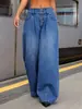 Jeans vintage de pierna ancha con múltiples botones transfronterizos para mujer, de tiro alto, plisados, corte holgado, con caída, tipo 'dad jeans' hasta el suelo para mujer