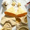Ropa para gatos de otoño e invierno nueva al por mayor: Chaqueta con capucha de rayas amarillas y blancas para correa, linda y simple, adecuada para gatos Ragdoll y British Shorthair, cálida