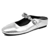 Mesmo Estilo em Estoque~Altura 5cm-Aumentando Bico Quadrado Francês Slip-On Mule Versátil Novo Meio Chinelo de Verão para Mulheres