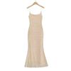 Vestido Prata Fluido com Lantejoulas e Suspensórios, Vestido Slim de Luxo Acessível, Estilo Pura Luxúria, Saia de Quadril de Cor Pura de Alta Qualidade para Mulheres
