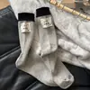 Meias de Calcanhar com Estampa de Letras College Estilo Coreano para Mulheres, Algodão Puro, Tendência Outono e Inverno, Versátil, Fio Pontilhado, Meias Largas