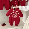 Roupas para Bebê Recém-Nascido, Novos Estilos de Primavera e Outono, Roupas Vermelhas Quentes de Ano Novo para Meninas, Roupas Festivas para o Primeiro Aniversário, Macacão de Primavera para Bebês Meninas
