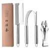 Set de Cuatro Piezas de Acero Inoxidable para Piña Cuchillo para Piña Cortador de Plátano Casero Cuchillo Pequeño Curvo Cuchillo para Caña de Azúcar Pinza para Piña Extractor de Ojos de Piña