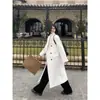 Casaco de Lã Branco de Comprimento Médio para Mulheres no Outono e Inverno Novo de Alta Qualidade Estilo Coreano Versátil Casaco de Lã Engrossado
