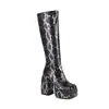 Botas Casuais Femininas Quadradas de Couro Sintético PU com Zíper Lateral Botas de Motociclista Botas da Moda Salto Calçados Femininos
