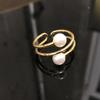 Joias da Moda de Qingdao Moda Europeia e Americana Ins Mesmo Estilo Anel Simples de Pérola e Diamante Anel Feminino Aberto Ajustável