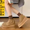 Botas Martin de Piel Gruesa con Suela de 7 cm para Aumentar Altura para Mujeres Menudas, Botines Estilo Birkenstock, Zapatos de Algodón Cálidos con Forro de Felpa, Botas de Nieve