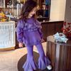 Conjunto de dos piezas de top y pantalones acampanados de moda para primavera y otoño para niñas y bebés, estilo coreano, con costuras de malla y talla mediana