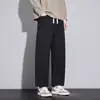 Outono Estilo Americano Perna Curva Masculino Casual Perna Reta Solto Roupa de Trabalho Versátil Calça de Perna Larga Emagrecedora High-Street Caimento Fluido Calça Cropped Grossa