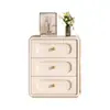 Mesita de noche de madera maciza color crema con tres cajones, modelo nuevo, piel, lujo ligero, pequeño mueble de almacenamiento para dormitorio del hogar