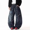Jeans de Borda Crua Estrela de Cinco Pontas Masculino Outono Tendência Marca Vibe Design Calças Retas Comprimento Total Calças Largas Scimitar Americano