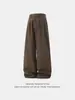 Pantalones Casuales de Algodón Puro con Caída Estilo Retro Americano Han Lu para Hombre Otoño Textura Lavada Vieja Pierna Recta Holgada Pantalones Largos