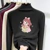 Top Base Térmica Infantil Pelúcia Escovada Gola Meia-Alta Outono/Inverno Meninas Quente Versátil para Crianças Médias/Grandes Borda com Babado Roupa Íntima