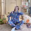 Pijama Feminino Outono Manga Longa Calça Fina Doce Fofo Desenho Animado Pijama Feminino Verão Roupas de Casa Conjunto