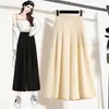 Calça-Saia Feminina Plus Size, Tamanho 26, Novo Estilo de Verão, Cintura Alta, Calça de Perna Larga Fluida, Calça-Saia Plissada Elegante e Simples de Nove Pontos para Mulheres Plus Size