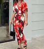 AliExpress 2023 Moda Verão Europeia e Americana Estampada Gola Lapela Cintura Alta Manga Curta Single-breasted Com Cadarço Vestido Camisa de Comprimento Médio