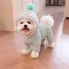 Roupas para Cachorro Outono Inverno Rosa Bolha Macacão de Quatro Pernas Lulu da Pomerânia Bichon Cachorro Pequeno Quente Pode Ser Usado com Coleira Animal de Estimação Gato