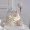 Candelabro de Plata Vintage Adornos Decorativos para Pastel Diosa de las Hadas Vela de Cumpleaños Flor de Rosa Mariposa Enchufe para Hornear