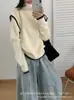 Novo Suéter Meio Zíper Manga Longa Feminino Outono/Inverno 2025 Gola Lapela Tricô Estilo Preguiçoso Blusa Solta