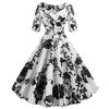 X Plataforma transfronteriza de Amazon suministro de fabricantes de ropa para mujer vestido retro estilo Hepburn cuello en V manga estampada falda de gran vuelo