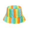 Chapéu de Bacia Novo Quente Transfronteiriço Imitação de Pelo de Coelho Feminino Popular Tendência Feminina Colorido Listras Arco-Íris Chapéu de Pescador Estilo Inverno 2025