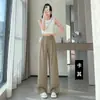 Terno Feminino Off-White para Primavera e Outono de 2026, Calça Wide Leg, Cintura Alta, Caimento Fluido, Versátil, Perna Reta, Estilo Casual Europeu e Americano