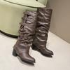 Fivela de Cinto Dupla Bota Longa 2026 Outono e Inverno Novo Estilo Punk Bico Fino Botas Western Cowboy Versátil Europeu e Americano Botas para Calça