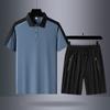 Traje deportivo de tres piezas de seda helada para hombre de mediana edad y ancianos, pantalones casuales de secado rápido de temporada, camisa polo de manga corta, ropa para hombre