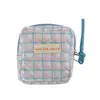 Bolsa pequeña cuadrada acolchada linda estilo coreano para niñas, mini bolsa con cremallera y correa colgante floral para guardar toallas sanitarias portátil para mujeres