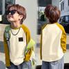Camiseta de cuello redondo de terciopelo alemán para niños, de otoño e invierno, de manga larga, cálida, con empalmes, top de dibujos animados para niños