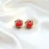 2025 Nuevos Pendientes de Perla Roja y Verde Exquisitos Pequeños de Gama Alta Elegantes Elegantes Versátiles Pendientes Pendientes