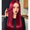 Peluca Vintage Borgoña para Bebé Niña, Cabello Largo y Liso, Estilo Diario Estudiante, Peluca de Cabeza Completa con Corona Alta