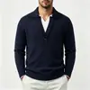 Suéter tejido de dos piezas falso, suéter cálido con cuello vuelto para hombre, camisa POLO de otoño e invierno, suéter de lana con doble cuello en V, top casual para hombre