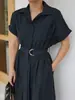 Vestido de Manga Corta de Algodón Puro Transfronterizo Europeo y Americano Verano 2026 Nuevo Vestido de Falda Midi de Botones Estilo Camisa para Mujer